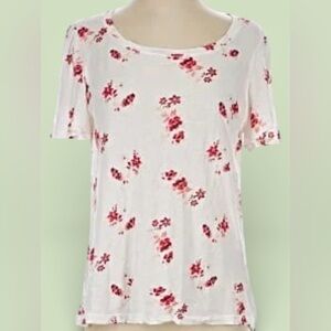 Lucky Brand t-shirt floral white red pink soft cotton short sleeve sz LG